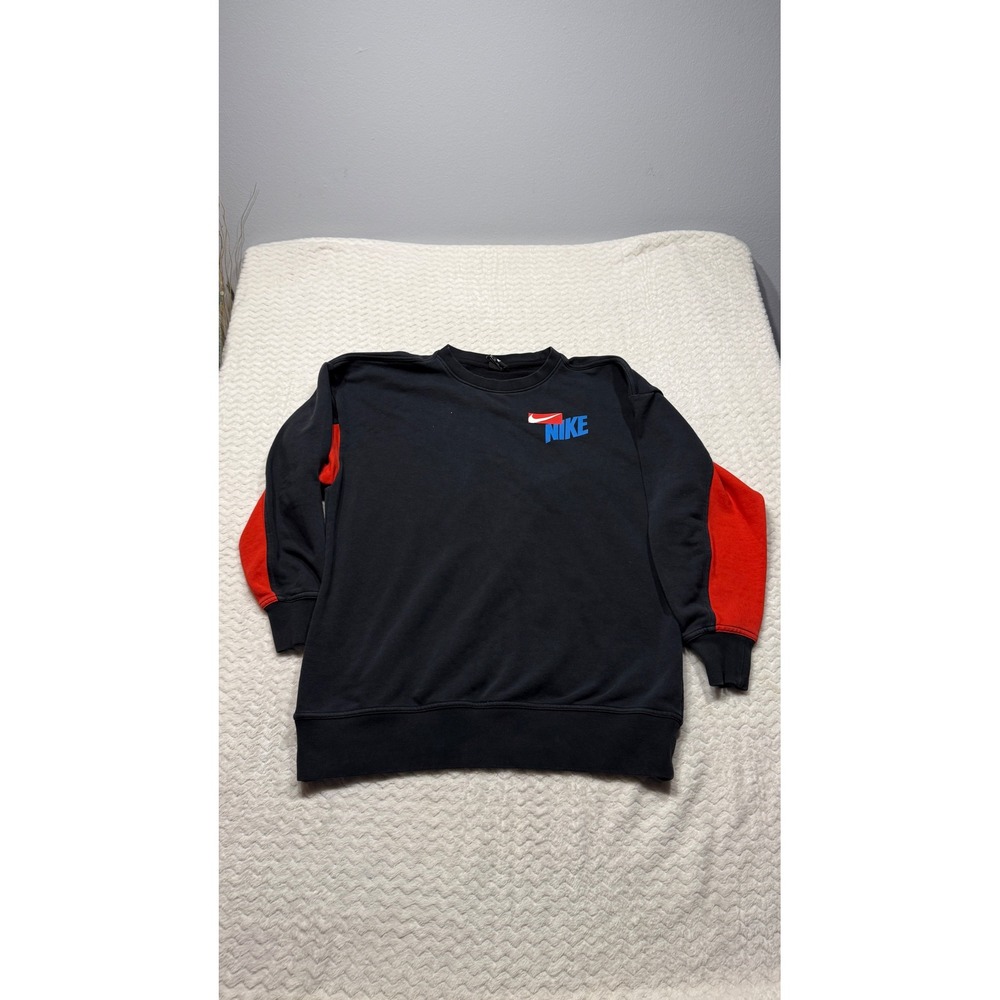 Nike Dri-FIT Women XS Black Red Colorblock Crewneck Sweatshirt Pullover 4809
